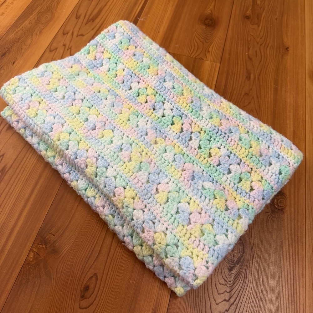 Handmade Crochet Baby Blanket Pastel Rainbow Afghan Baby Shower Gift